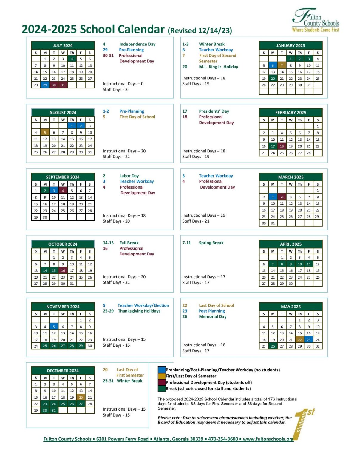 Fulton County Schools Calendar Holidays 2024-2025 PDF