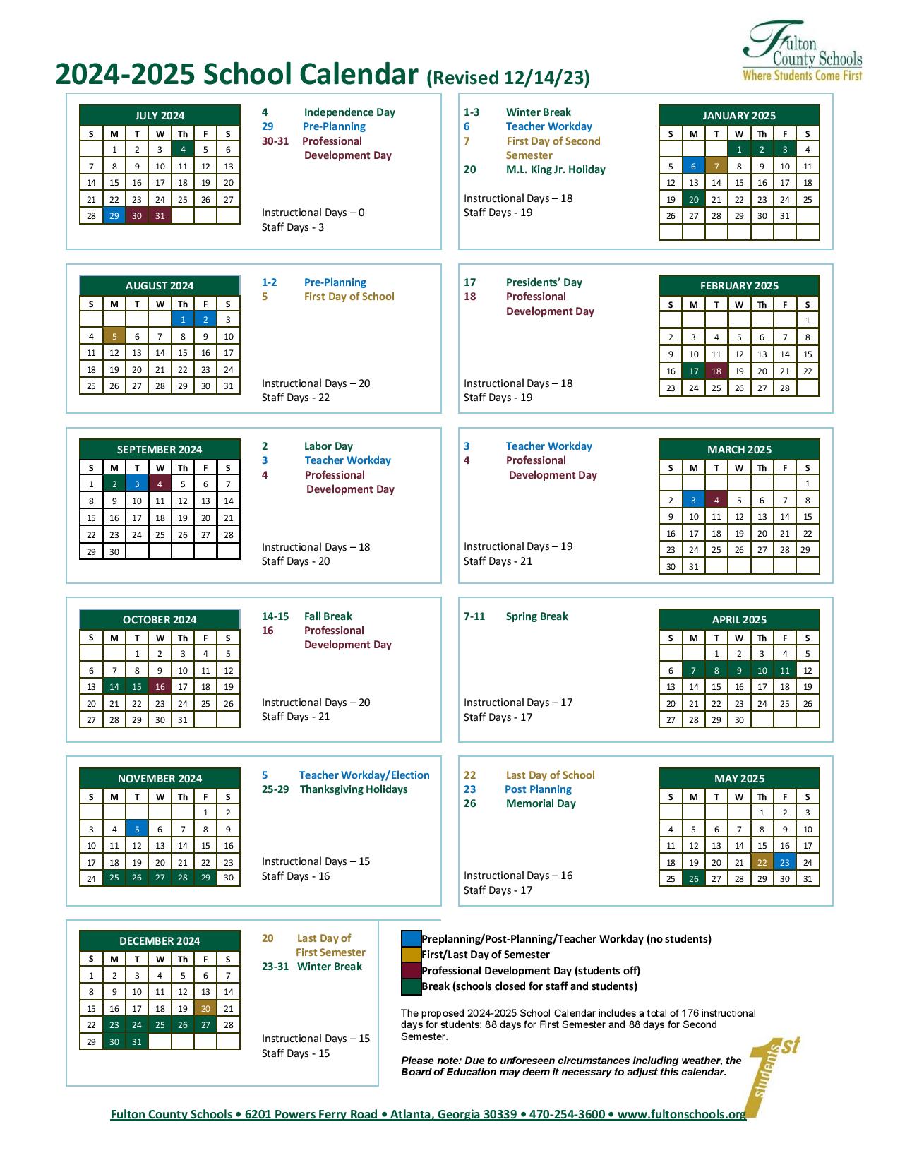 Fulton County Schools Calendar Holidays 20252025 PDF