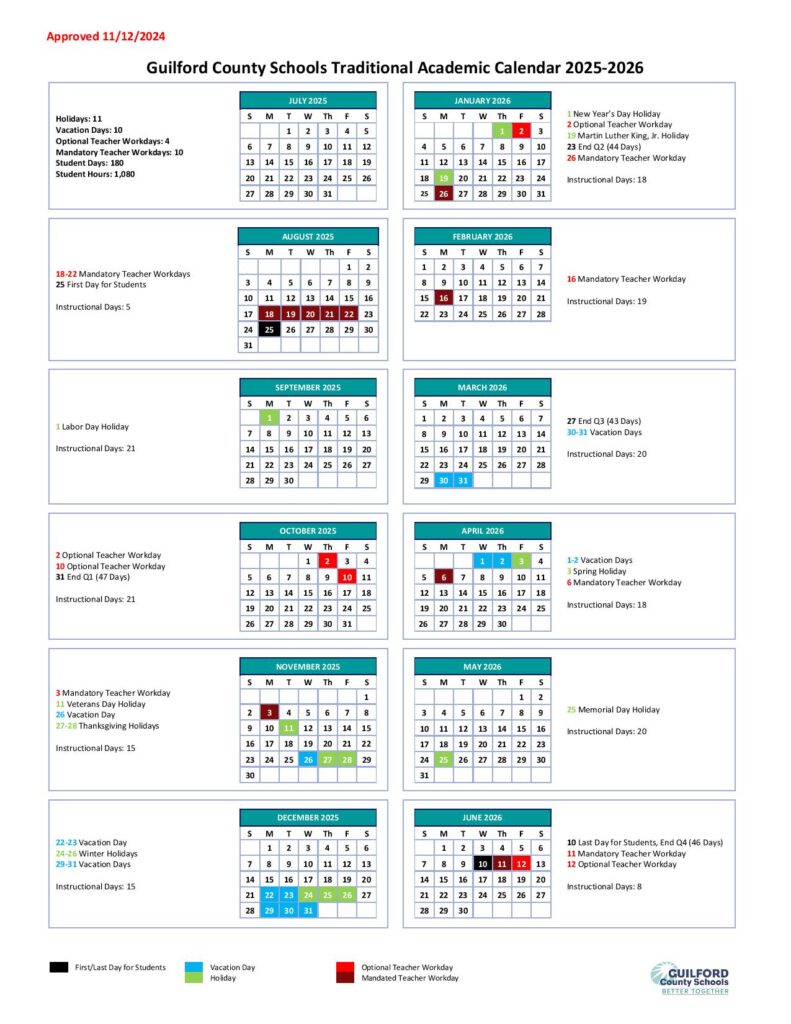 Guilford County Schools Calendar 2025-2026