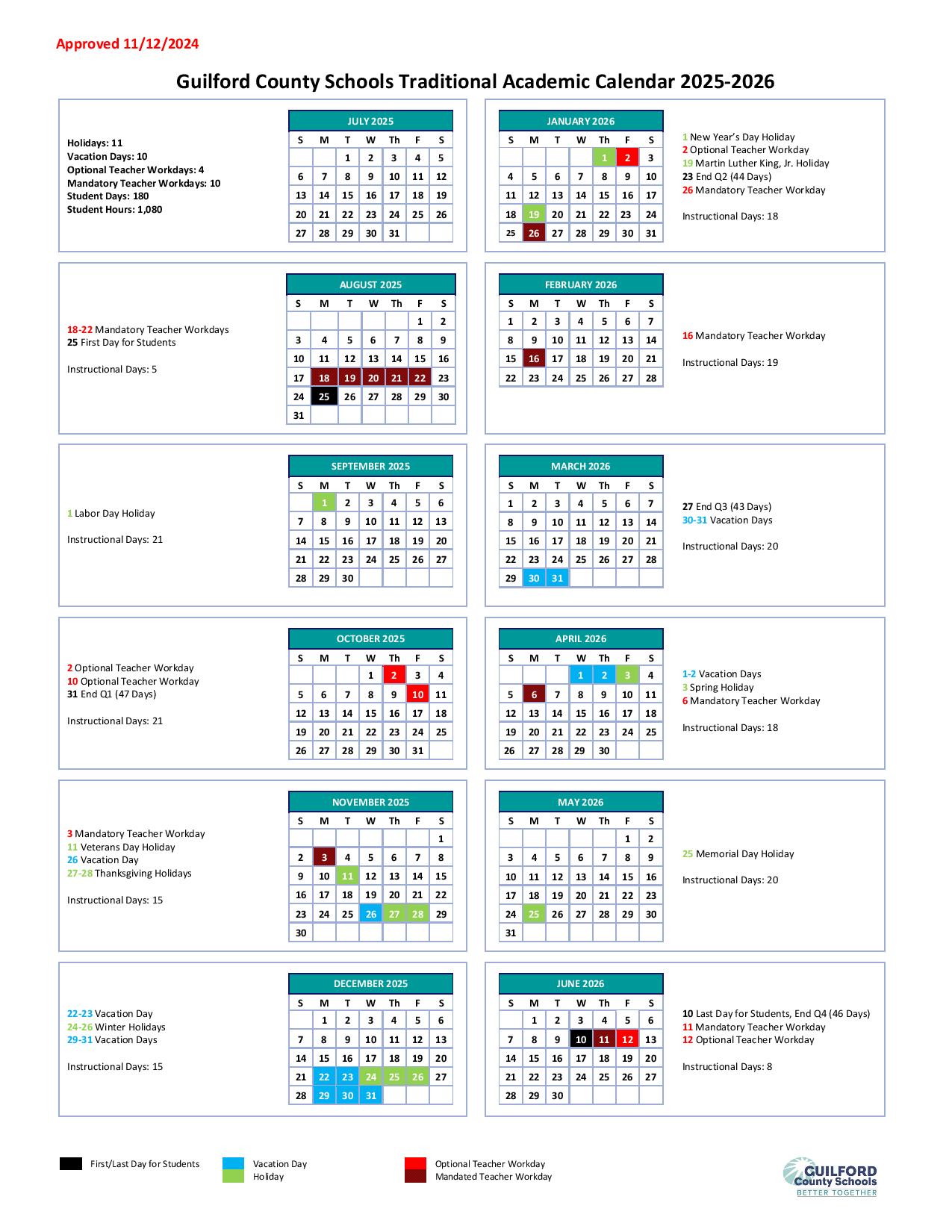 Guilford County Schools Calendar Holidays 2025 2026 PDF School
