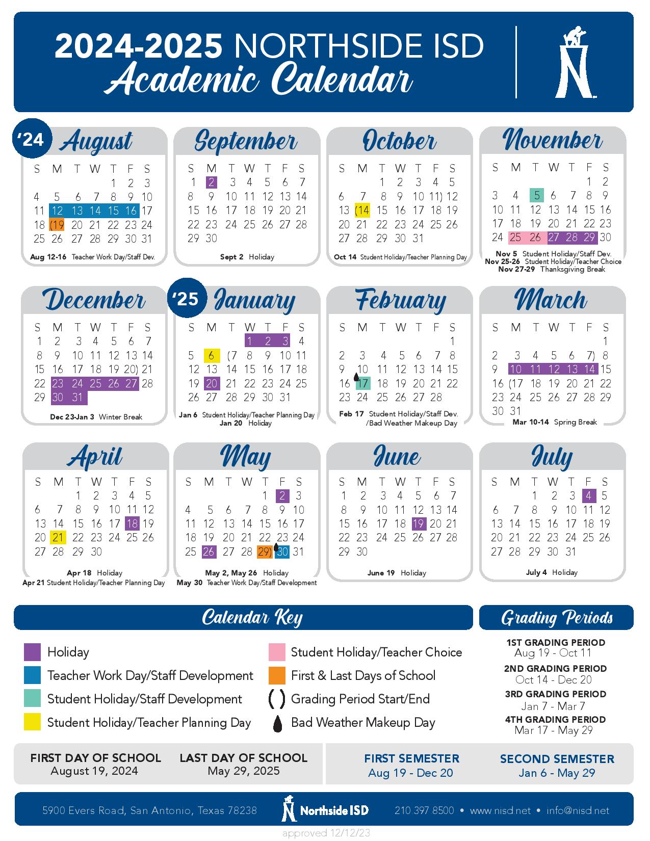 Northside Independent School District Calendar 20242025 PDF