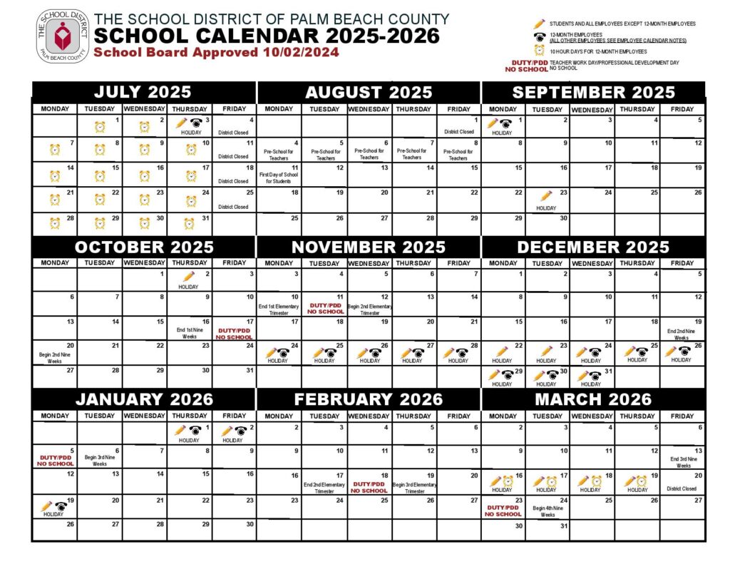 Palm Beach County School District Calendar