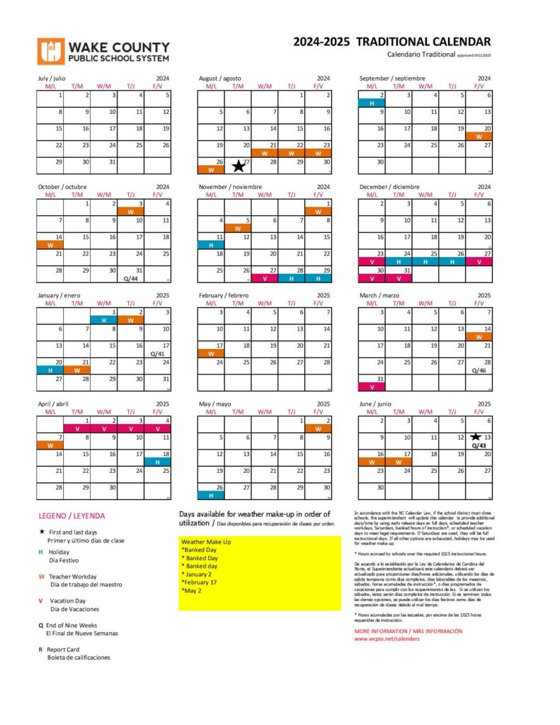 Wake County Public Schools Calendar