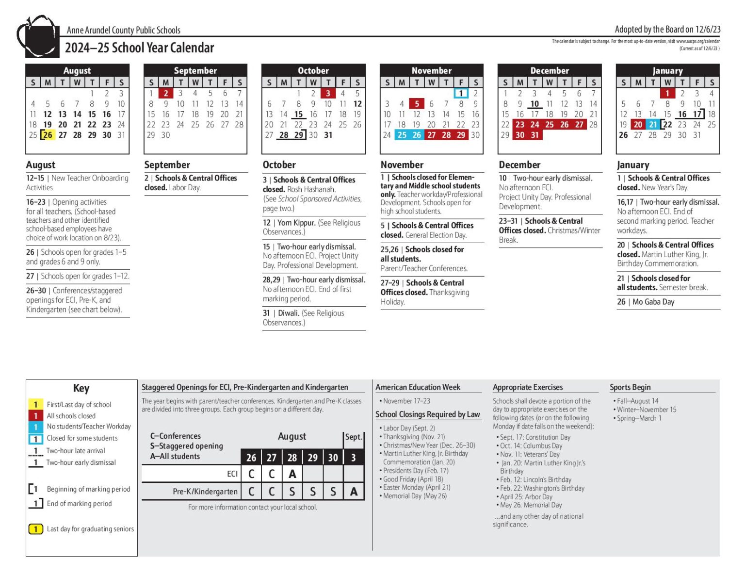 Anne Arundel County Public Schools Calendar 20242025 PDF