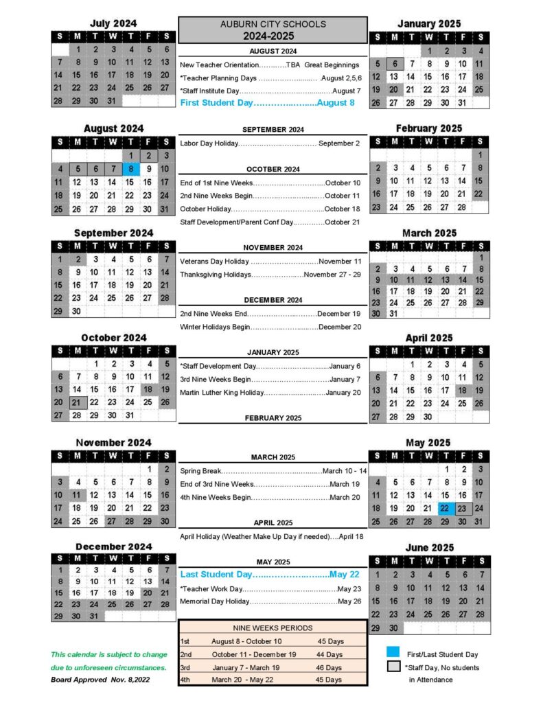Auburn City Schools Calendar