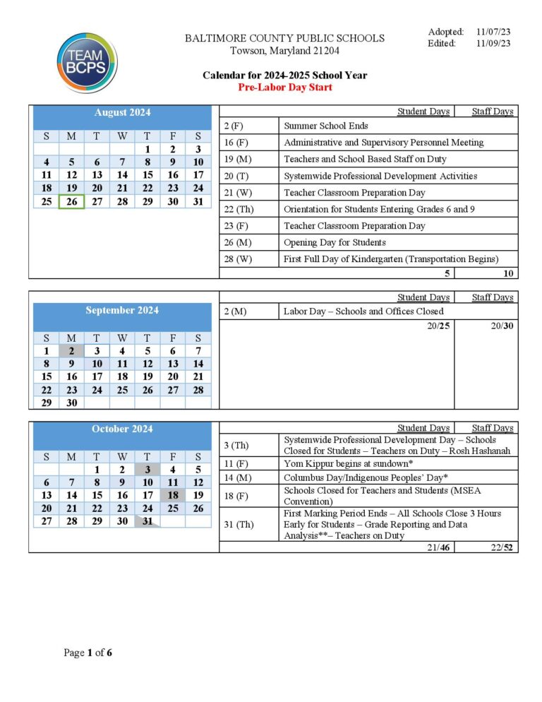 Baltimore County Public Schools Calendar Holidays 20242025