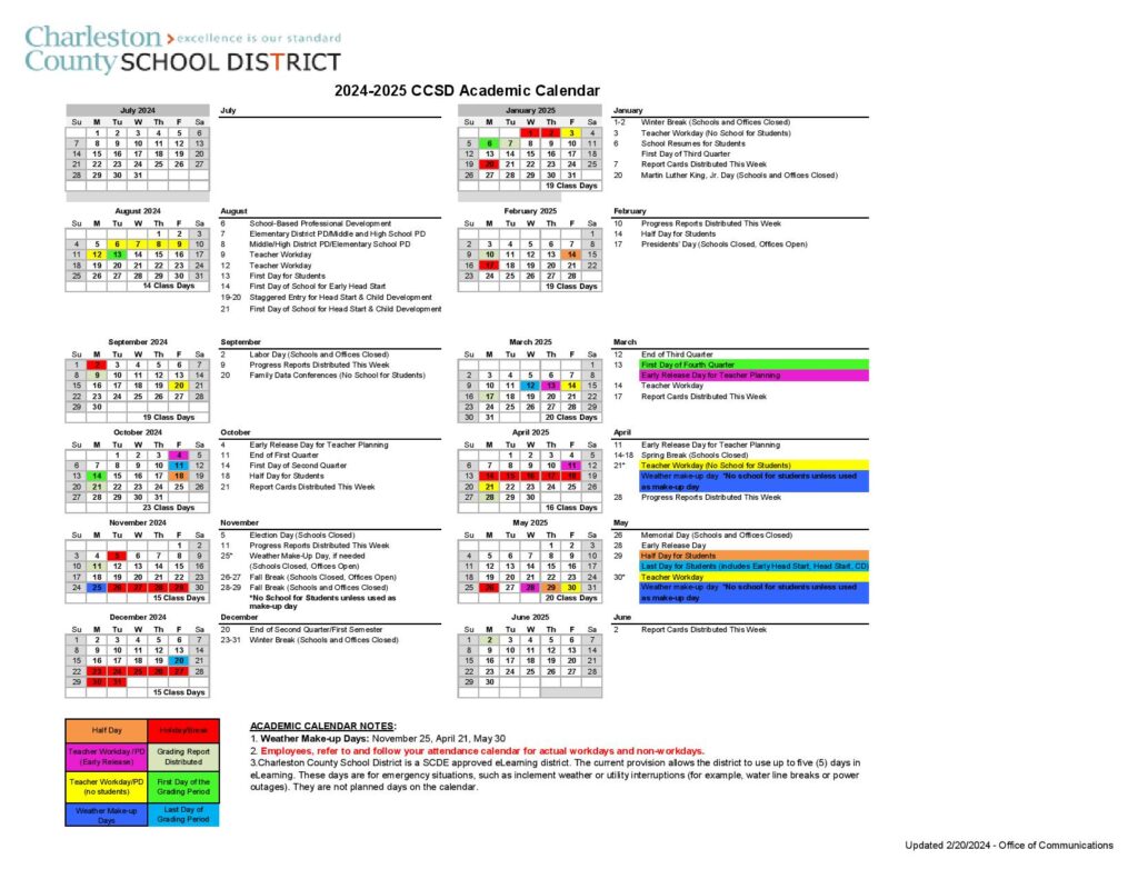 Charleston County School District Calendar