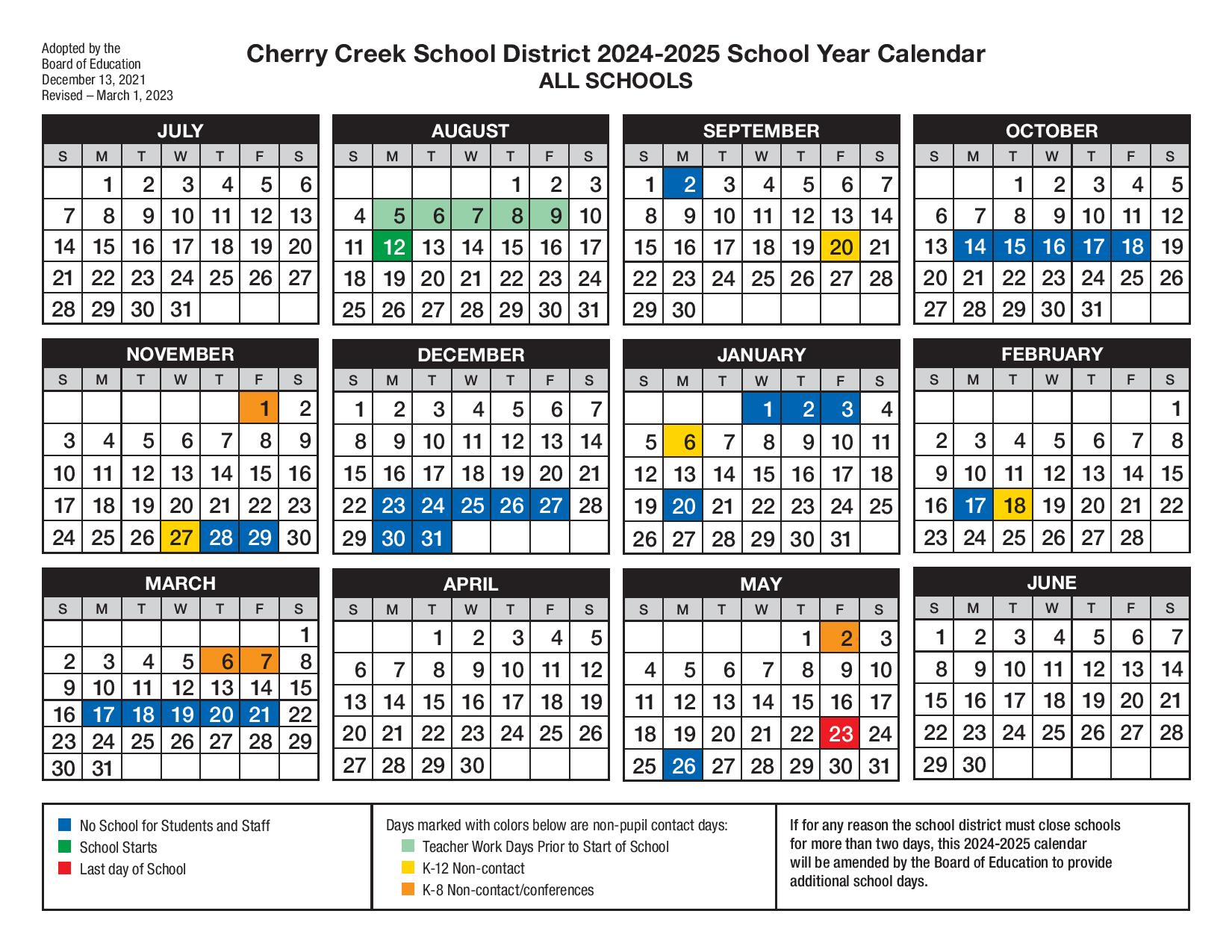 Cherry Creek School District Calendar 20242025 in PDF