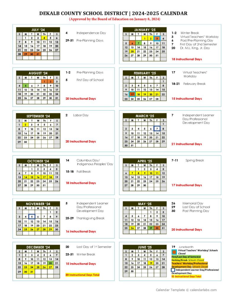 DeKalb County School District Calendar