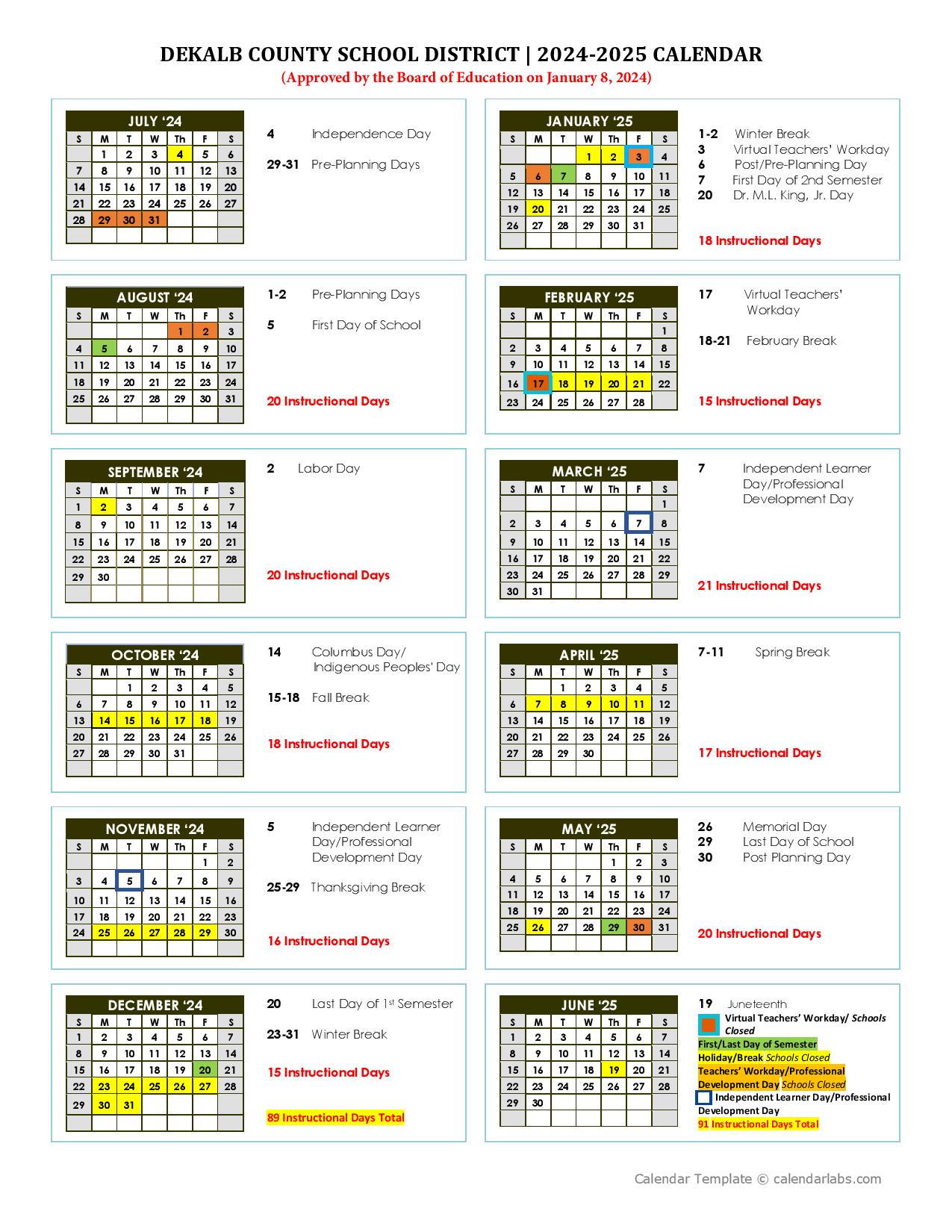 DeKalb County School District Calendar Holidays 20242025