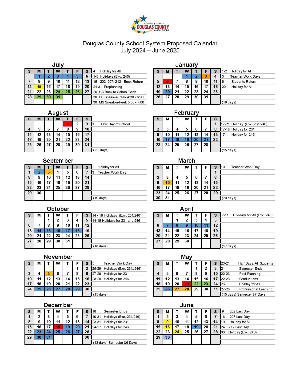 Douglas County Schools Calendar 20242025 in PDF