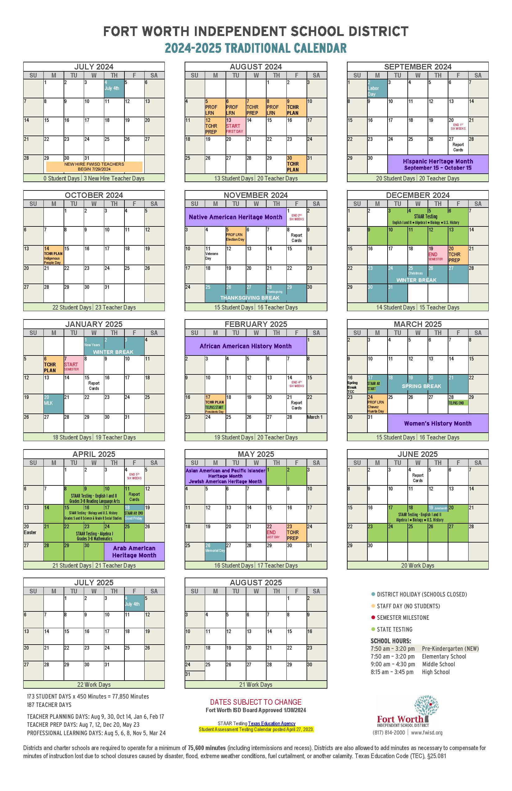 Fort Worth Independent School District Calendar 20242025