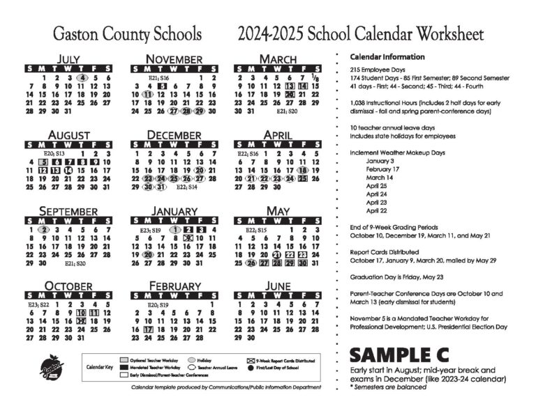 Gaston County Schools Calendar 2024 2025 In PDF