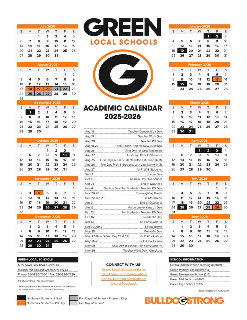 Green Local Schools Calendar 2025-2026