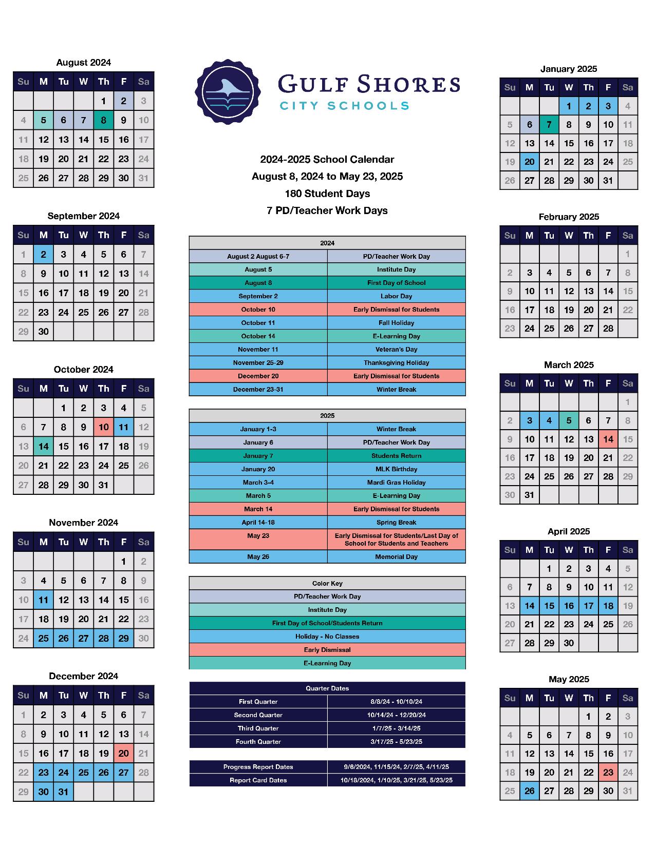 Gulf Shores City Schools Calendar 20242025 in PDF