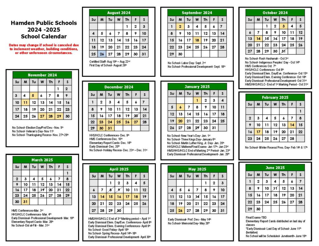 Hamden Public Schools Calendar