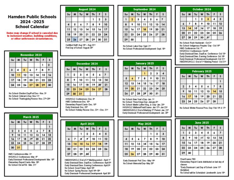 Hamden Public Schools Calendar 2024-2025 (Connecticut)