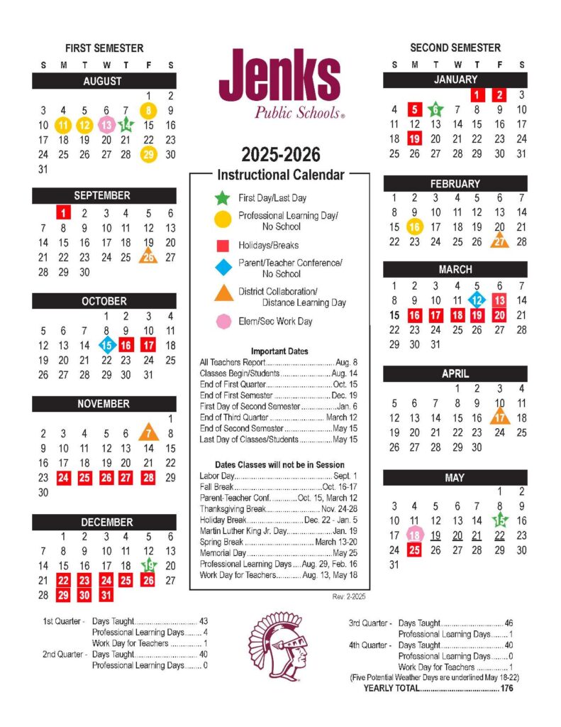Jenks Public Schools Calendar 2025-2026