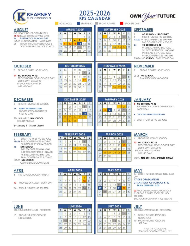 Kearney Public Schools Calendar 2025-2026