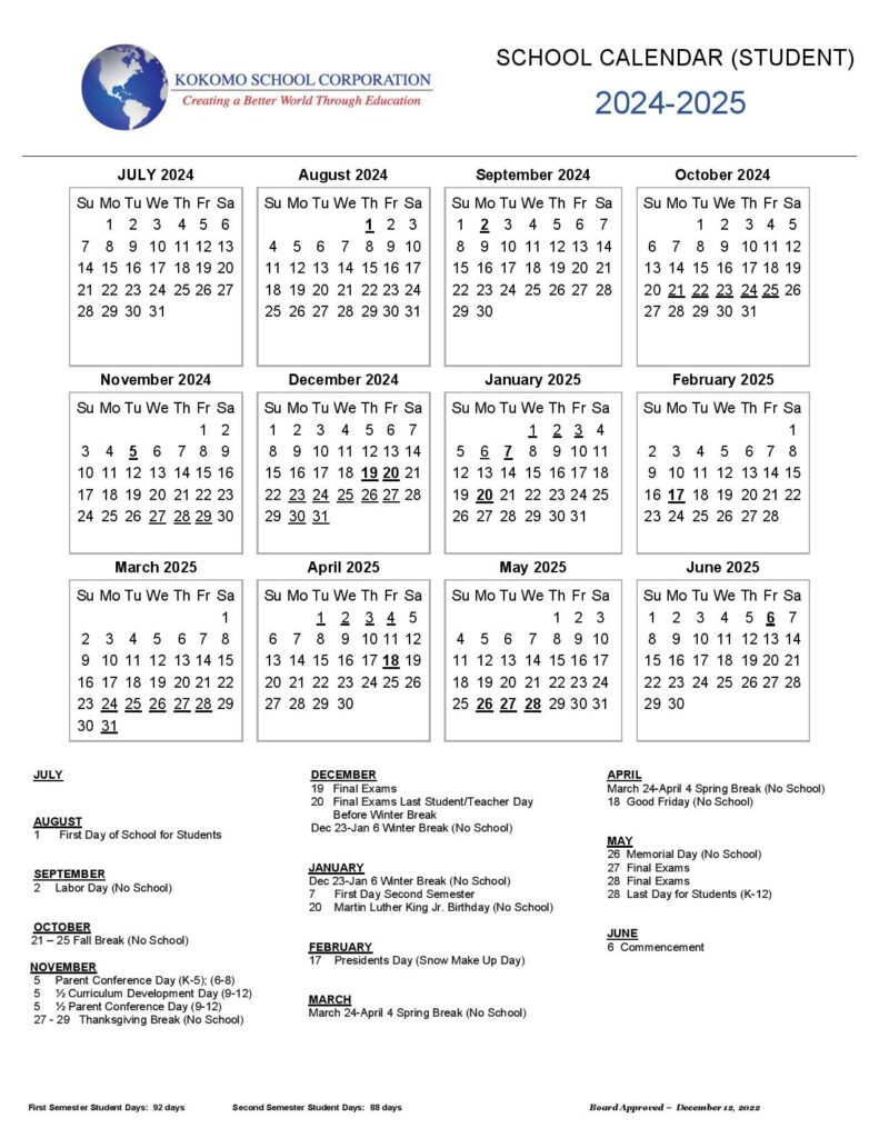 Kokomo School Corporation Calendar