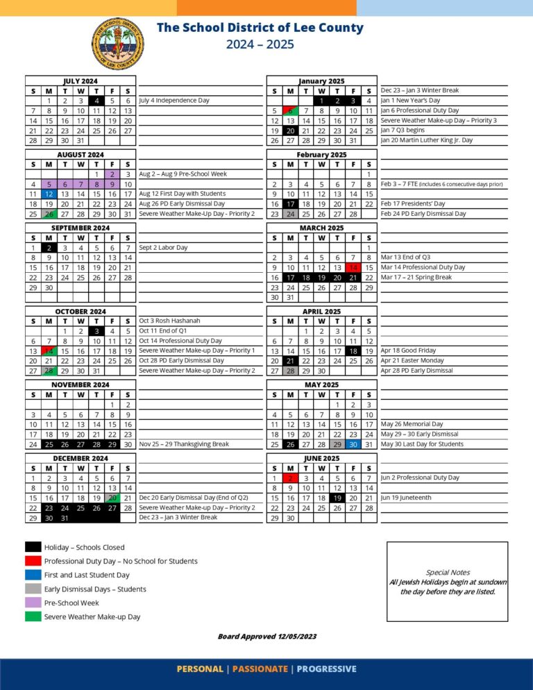 Lee County School District Calendar 20242025