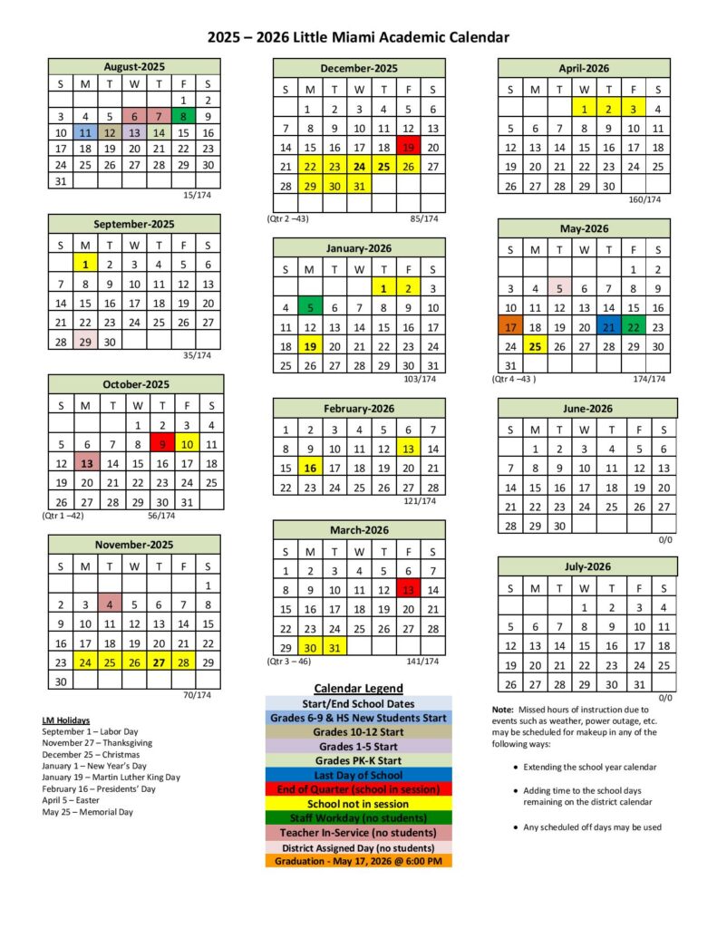 Little Miami Schools Calendar 2025-2026