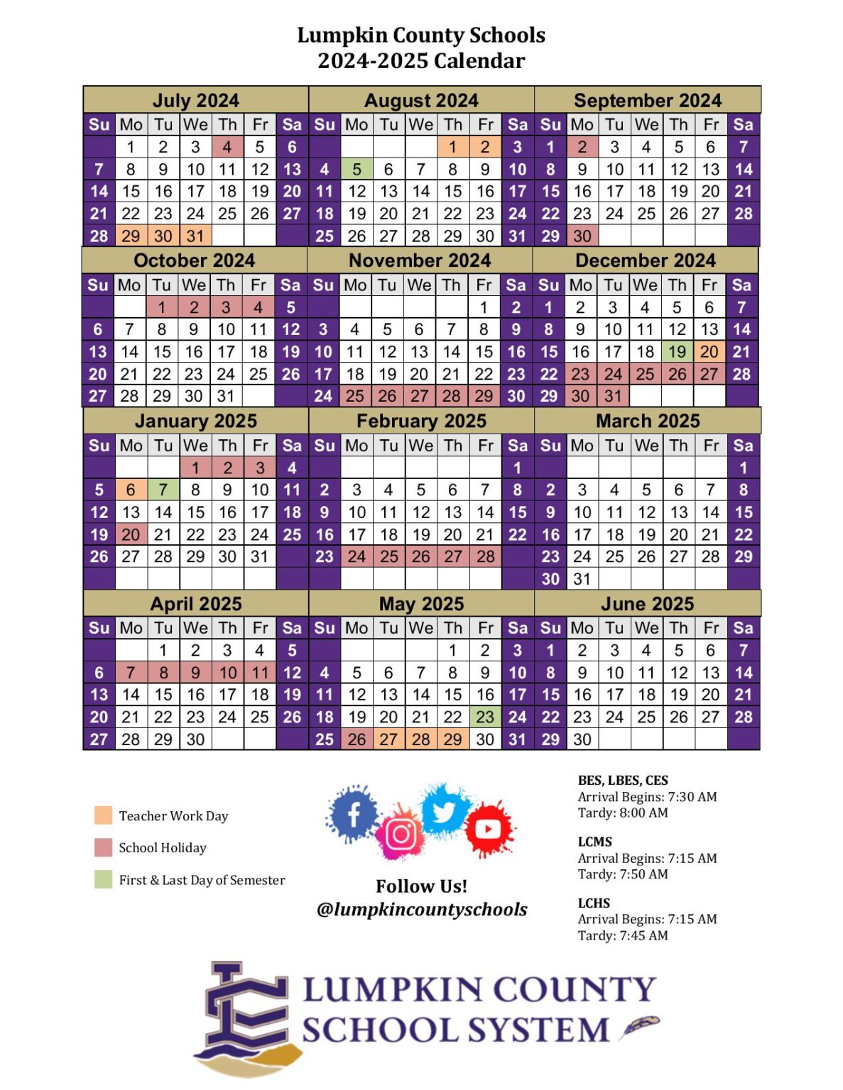 Lumpkin County School System Calendar 20242025