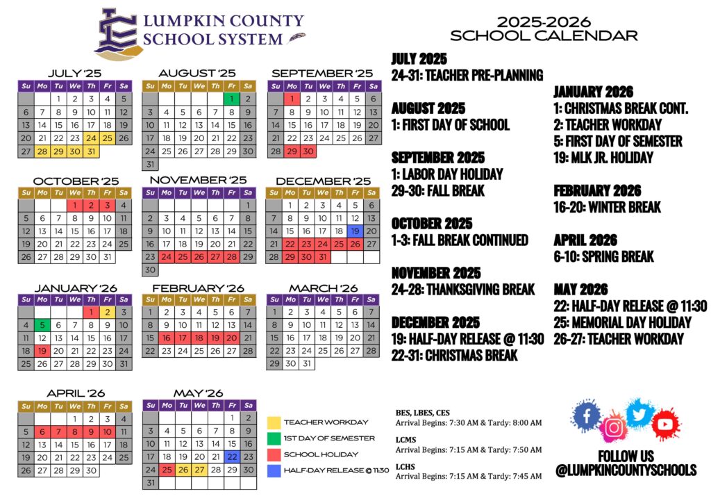 Lumpkin County School System Calendar 2025-2026