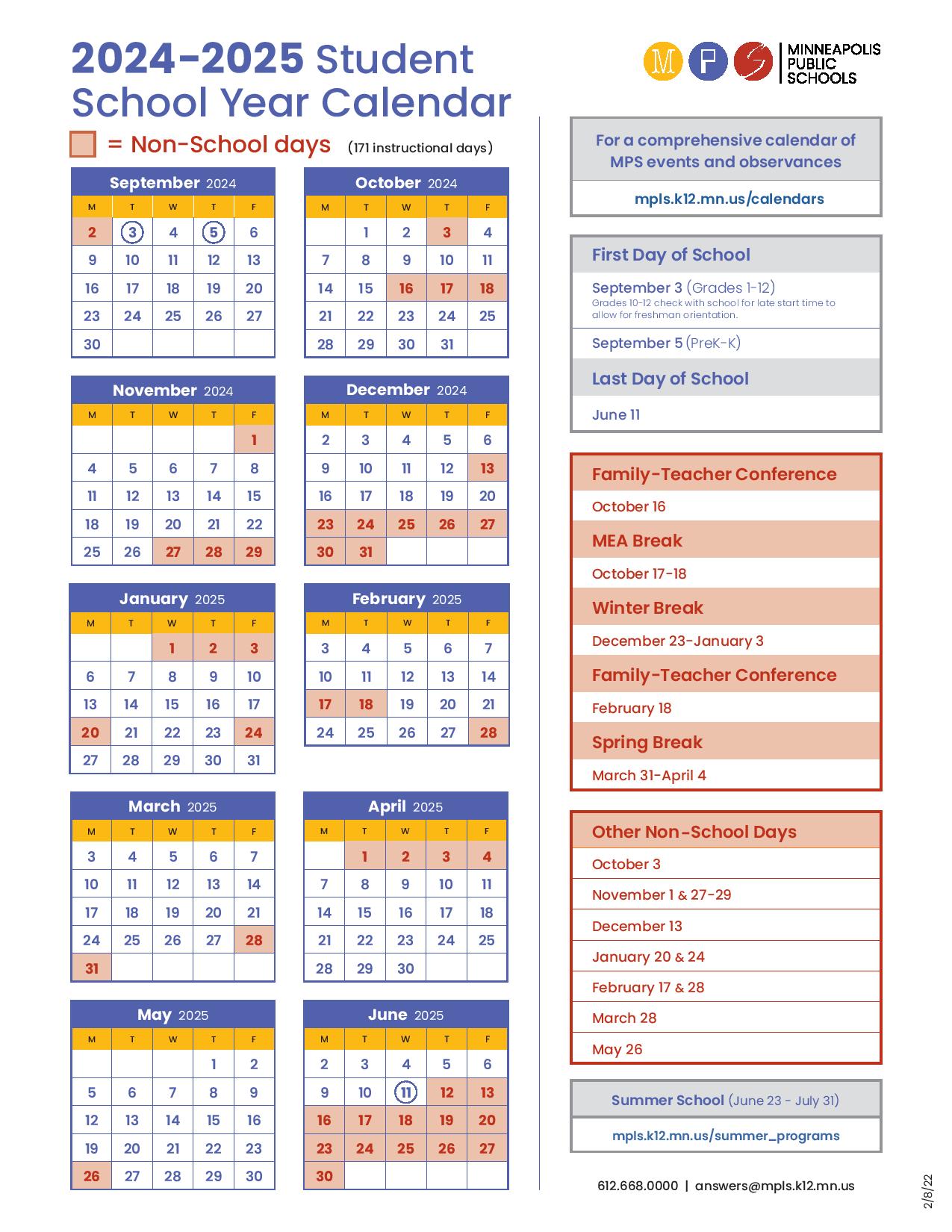 Minneapolis Public Schools Calendar Holidays 20242025