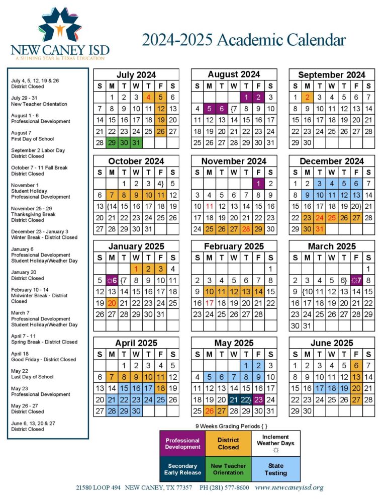 New Caney Independent School District Calendar 20242025 PDF