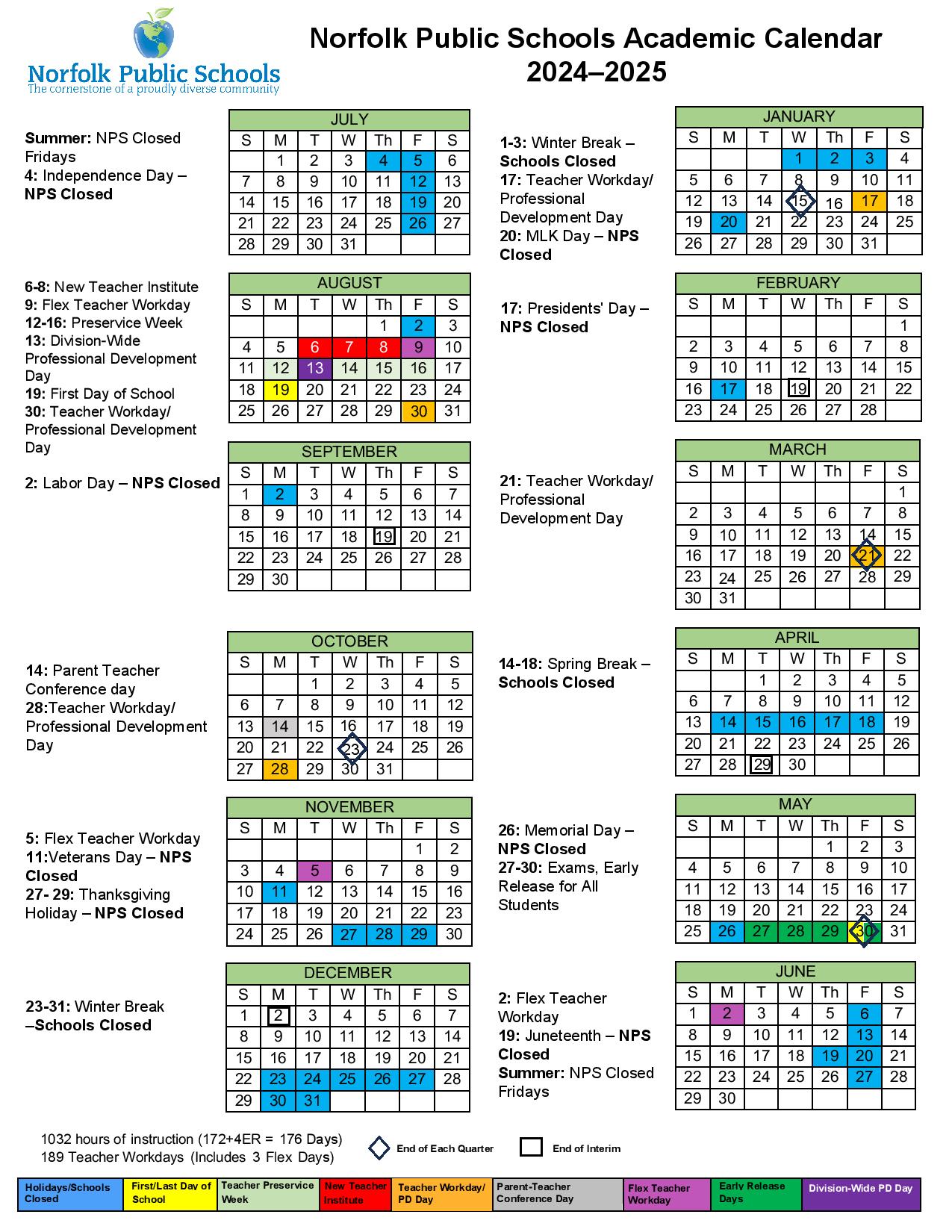 Norfolk Public Schools Calendar 2024-2025 Holidays PDF