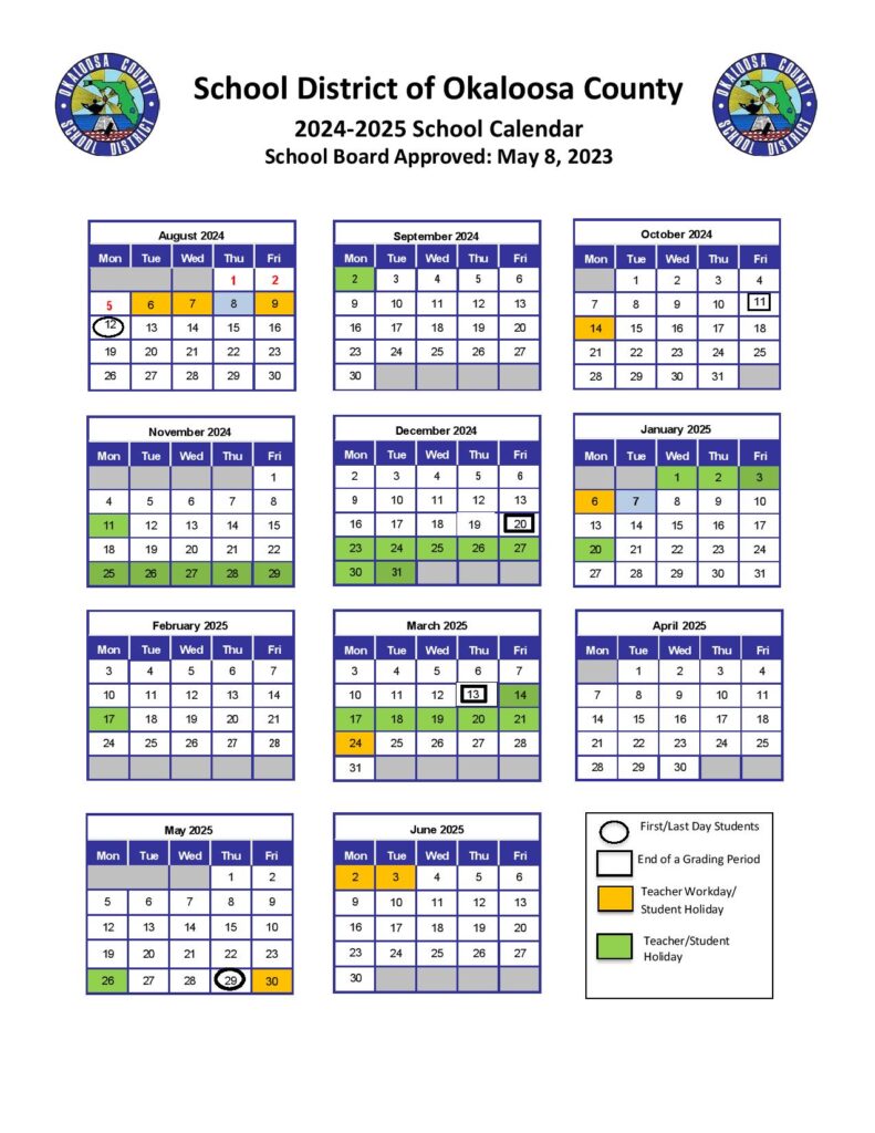 Okaloosa County School District Calendar