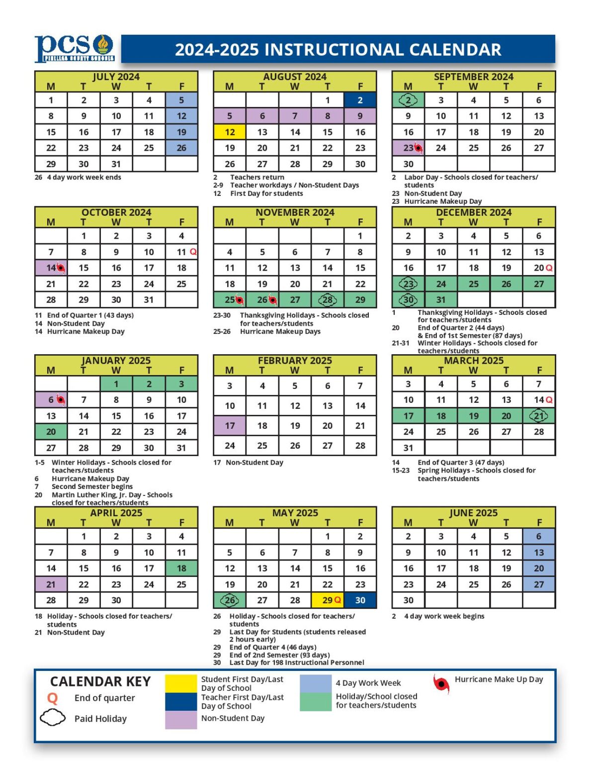 Pinellas County Schools Calendar Holidays 2024-2025 PDF