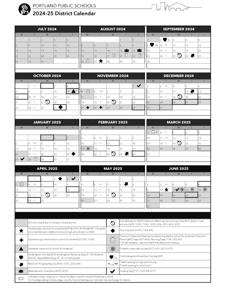 Portland Public Calendar 2025-2026