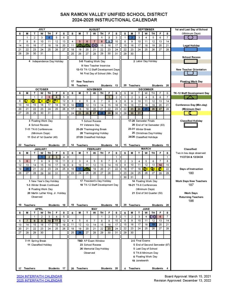 San Ramon Valley Unified School District Calendar