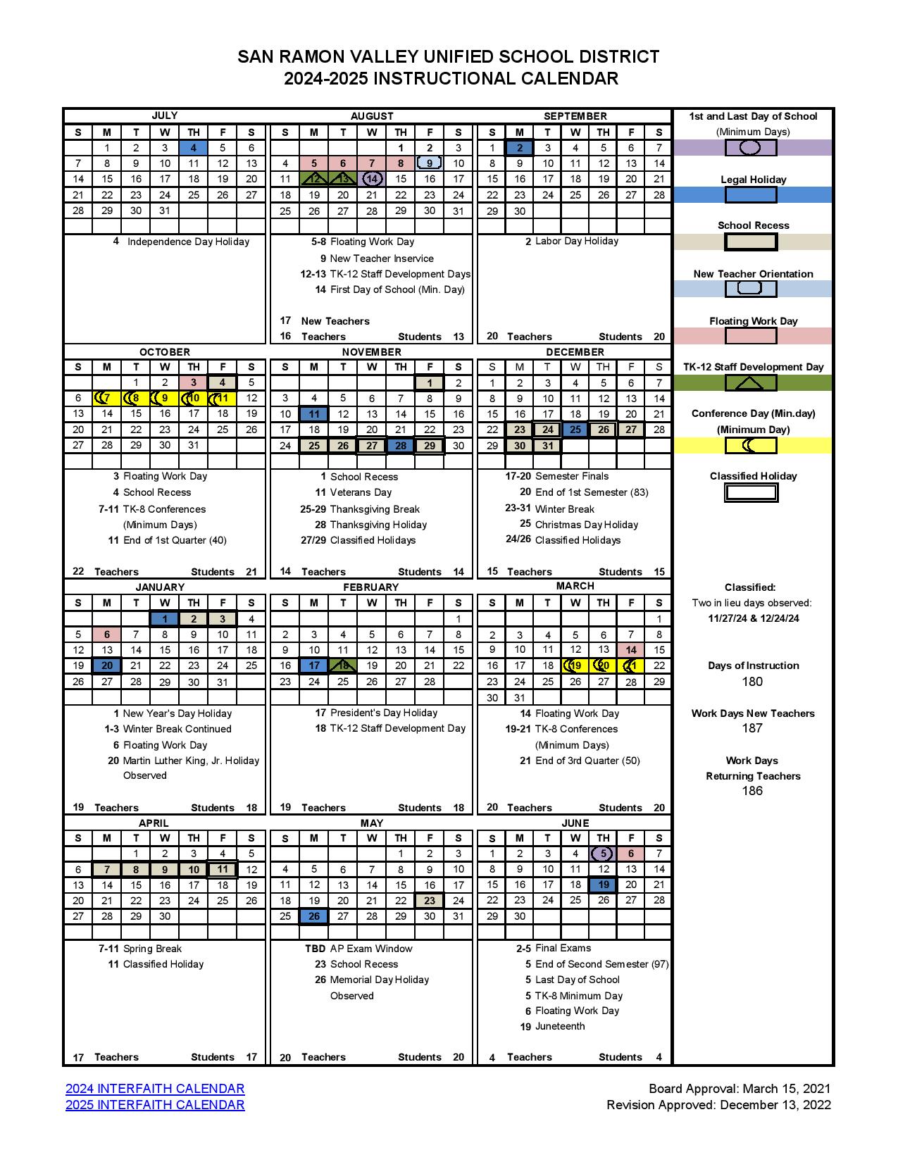 San Ramon Valley Unified School District Calendar 20242025