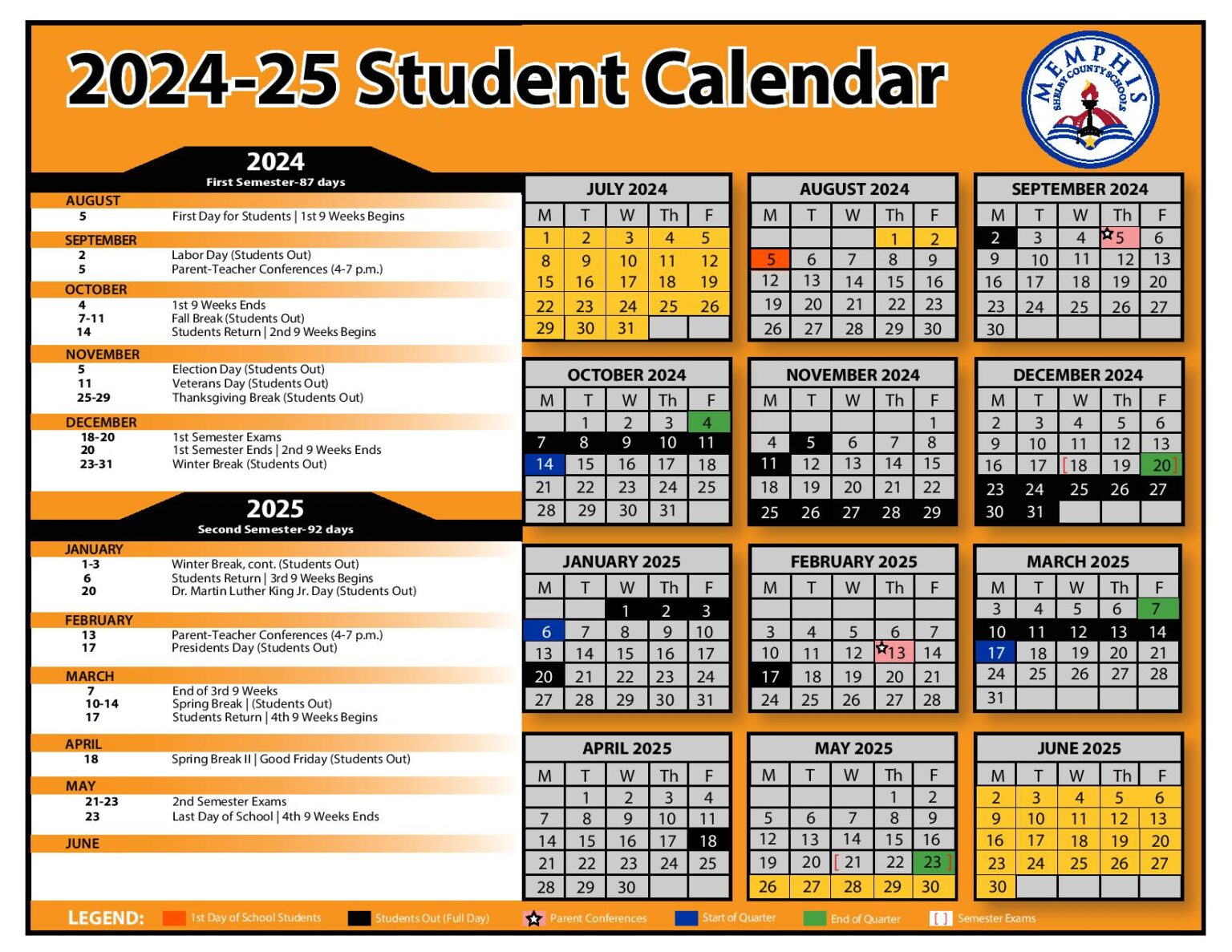 Shelby County Schools Calendar 20242025 (MSCS Holidays)