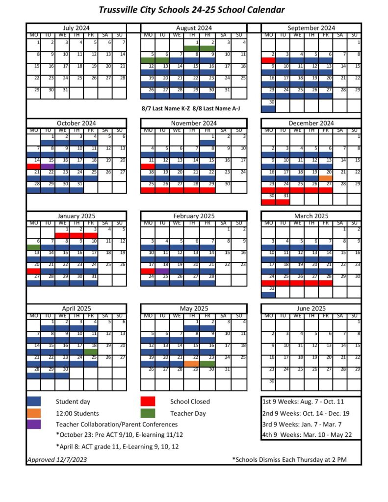 Trussville City Schools Calendar