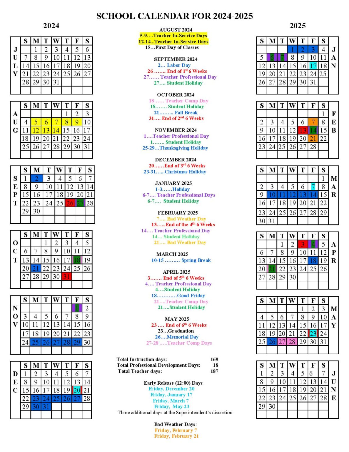 Andrews Independent School District Calendar 20242025 in PDF