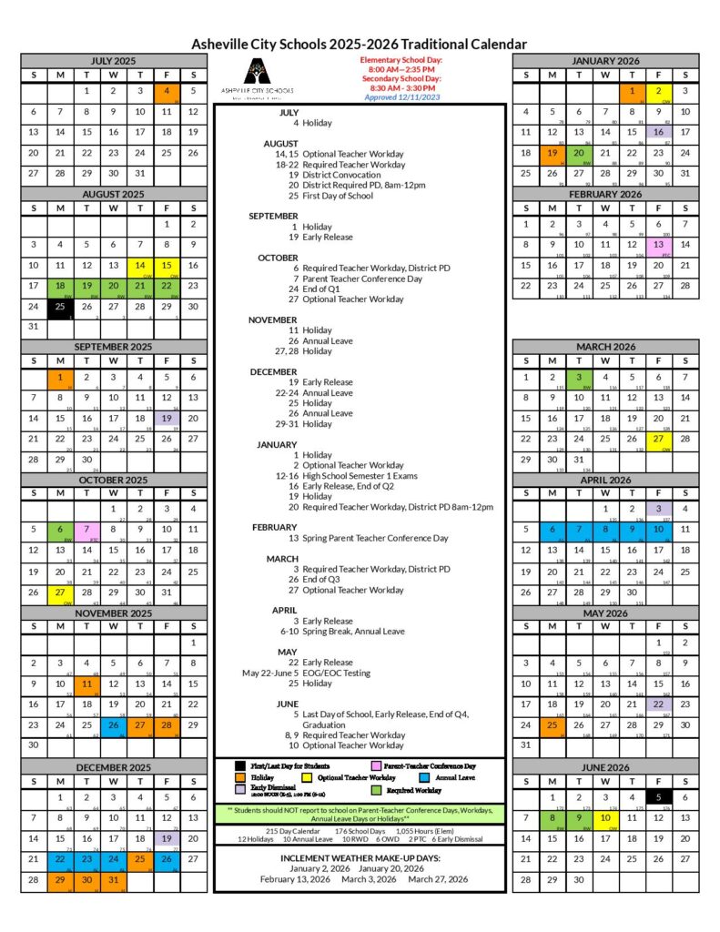 Asheville City Schools Calendar 2025-2026