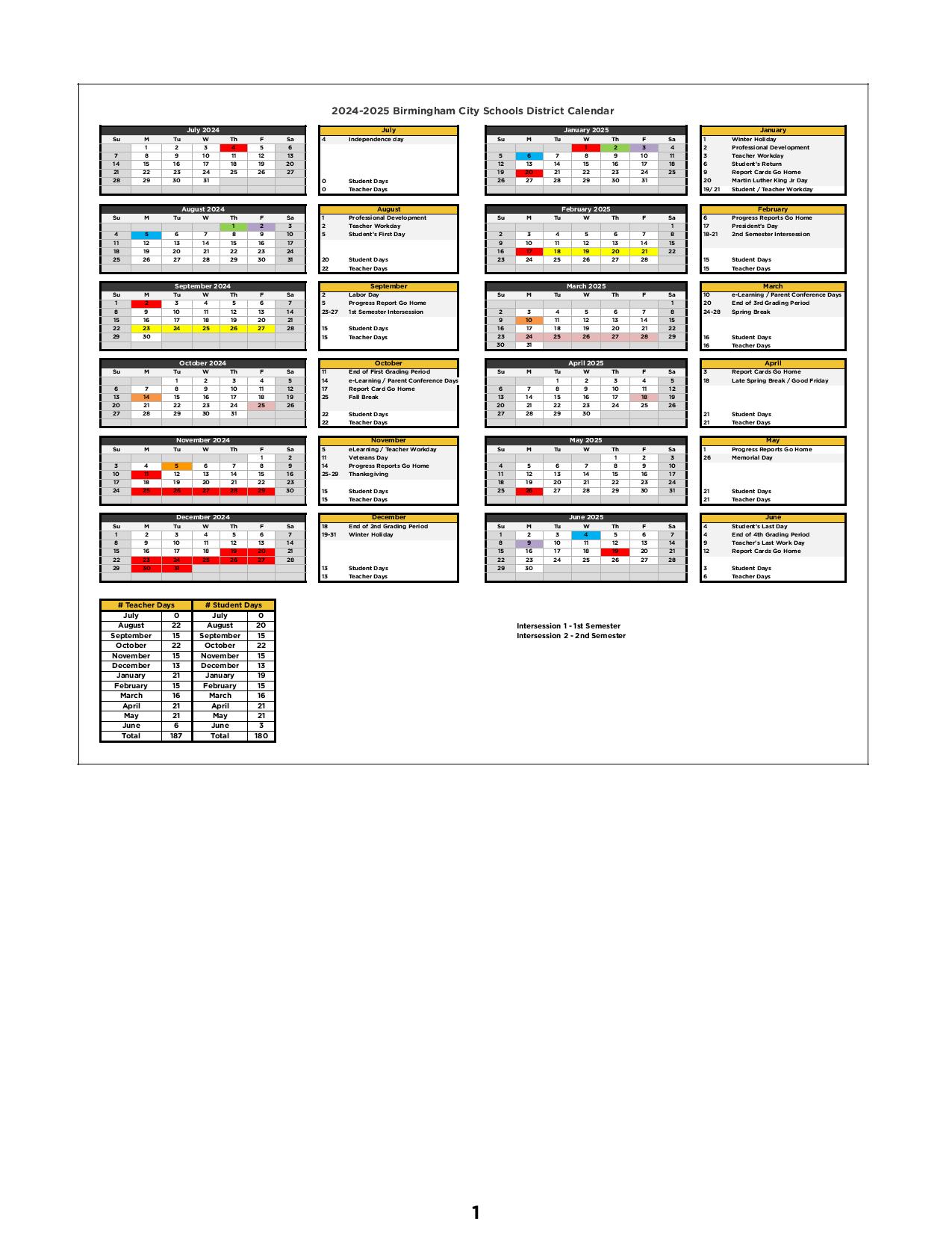 Birmingham City Schools Calendar 20242025 in PDF