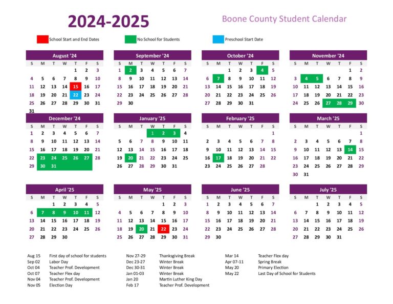 Boone County Schools Calendar 20242025 & Holidays PDF