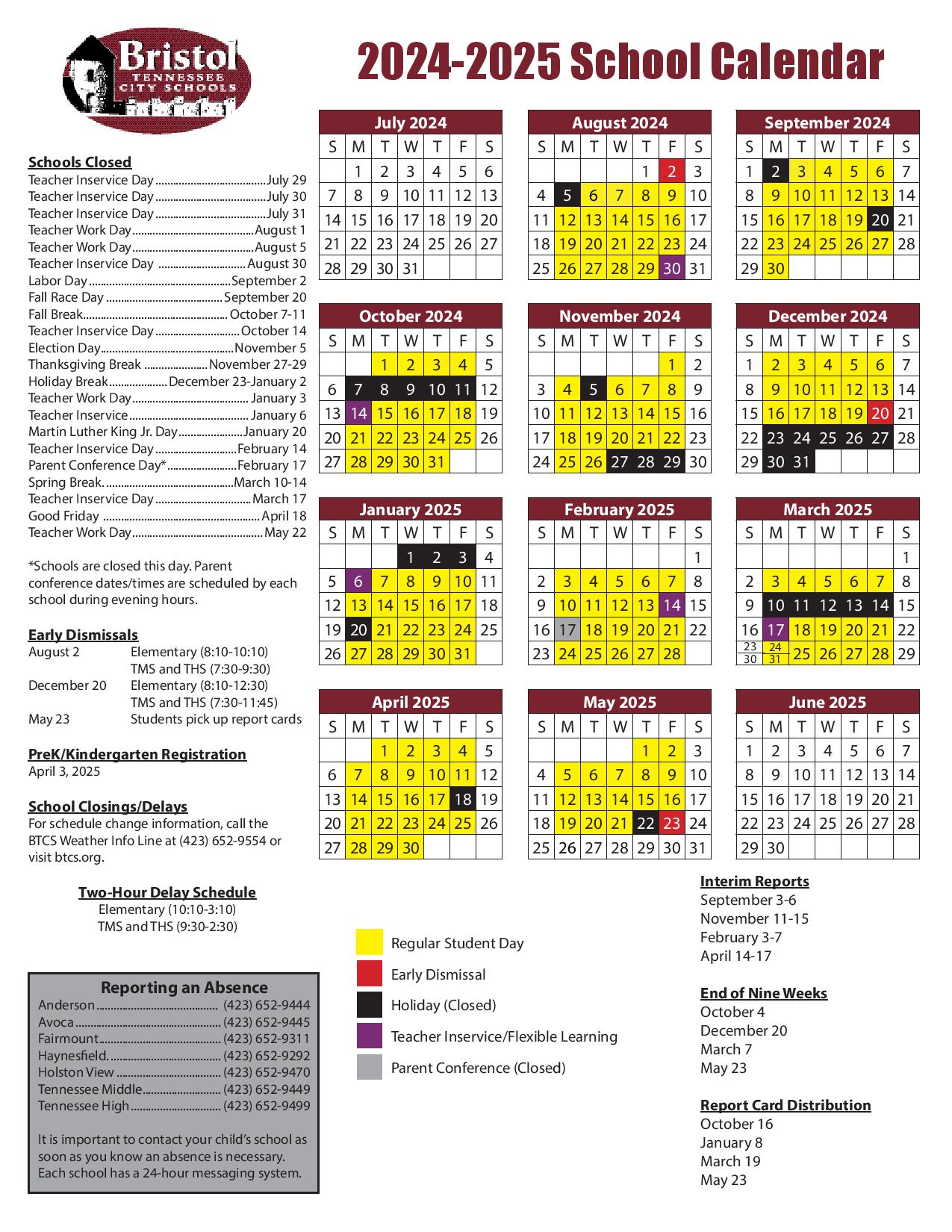 Bristol Tennessee City Schools Calendar 20242025 in PDF