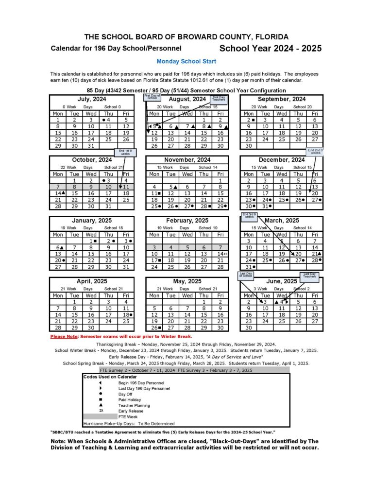 Broward County Public Schools Calendar Holidays 20242025