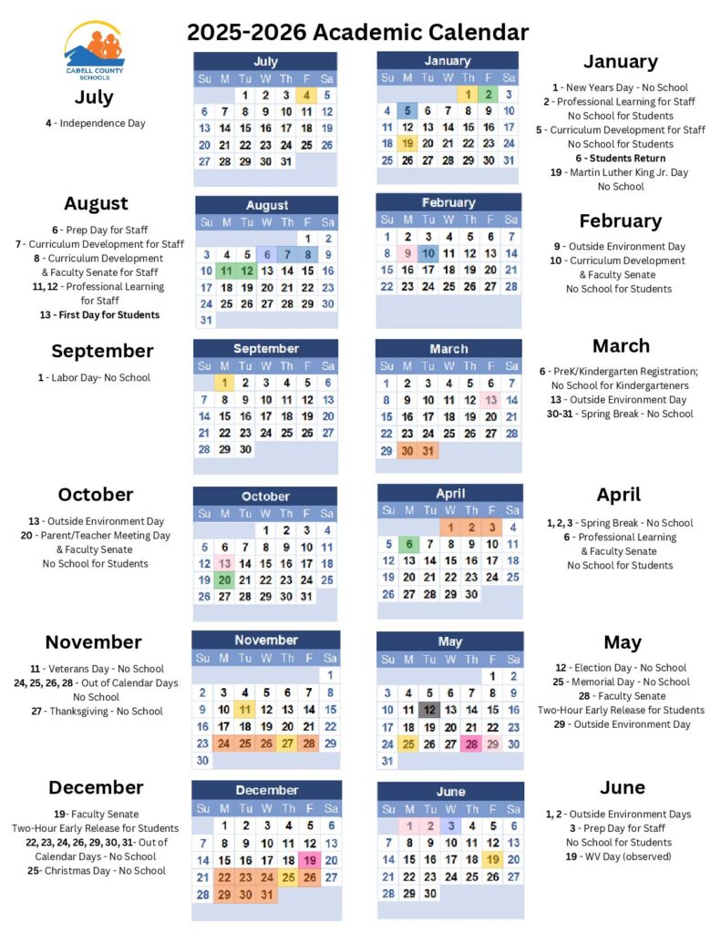 Cabell County Schools Calendar 2025-2026
