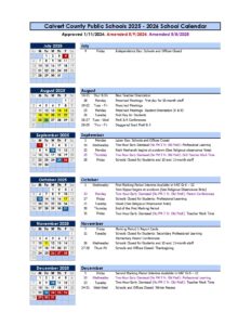 Calvert County Public Schools Calendar 2025-2026 in PDF