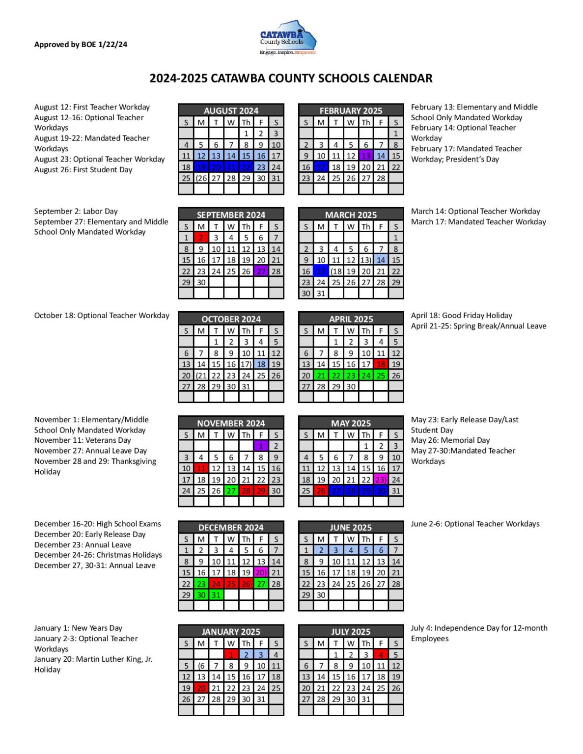 Catawba College Fall 2025 Calendar