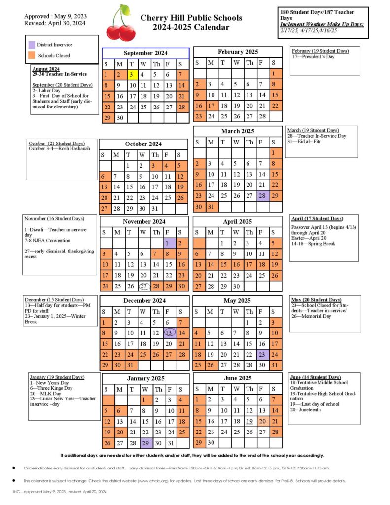 Cherry Hill Public Schools Calendar