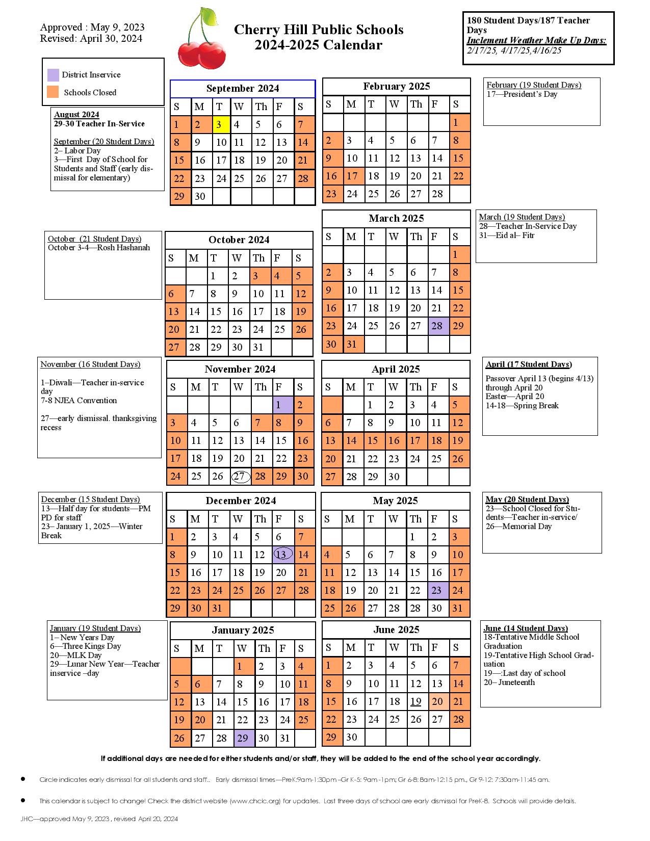 Cherry Hill School District Calendar 2025 - Rita Wesley