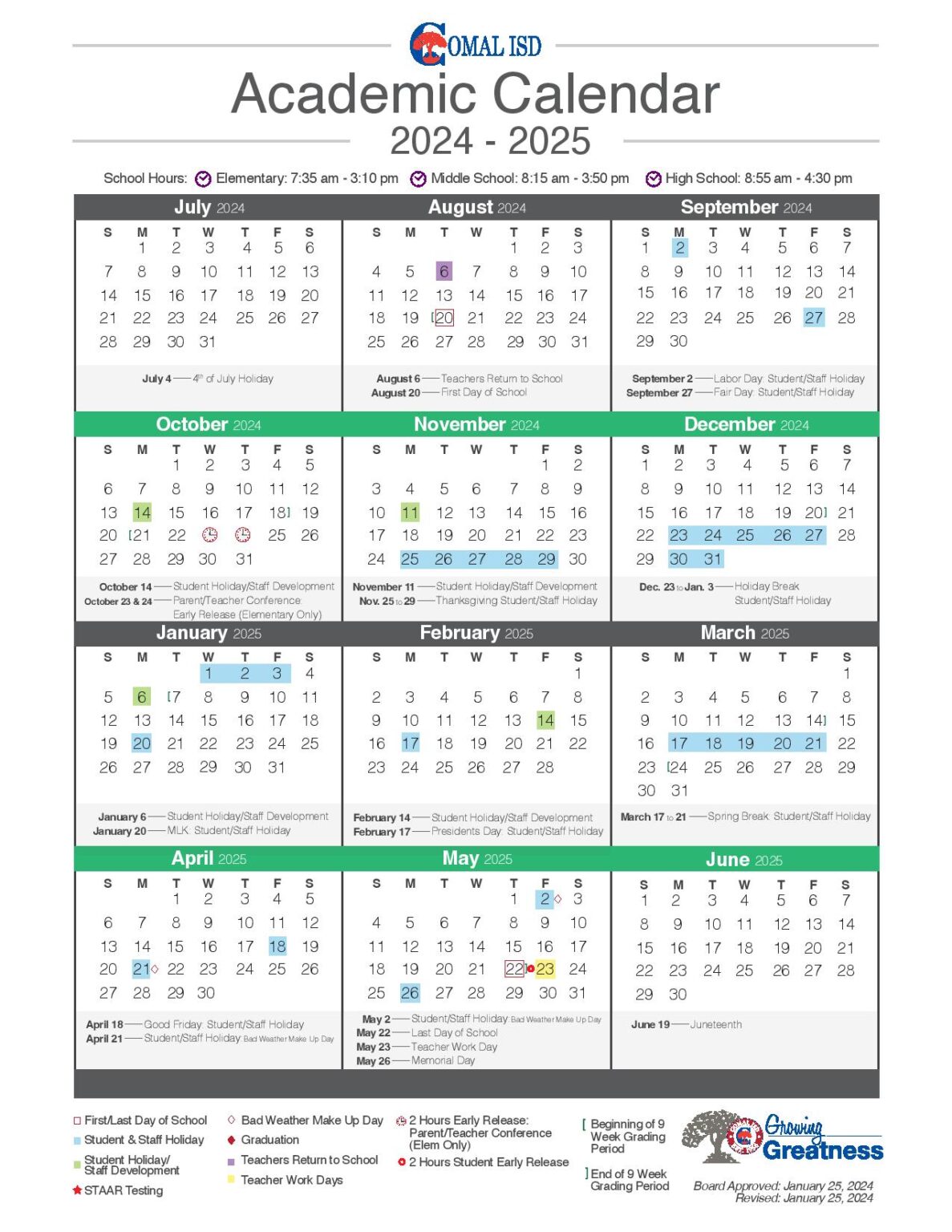 Comal Independent School District Calendar 20242025 in PDF